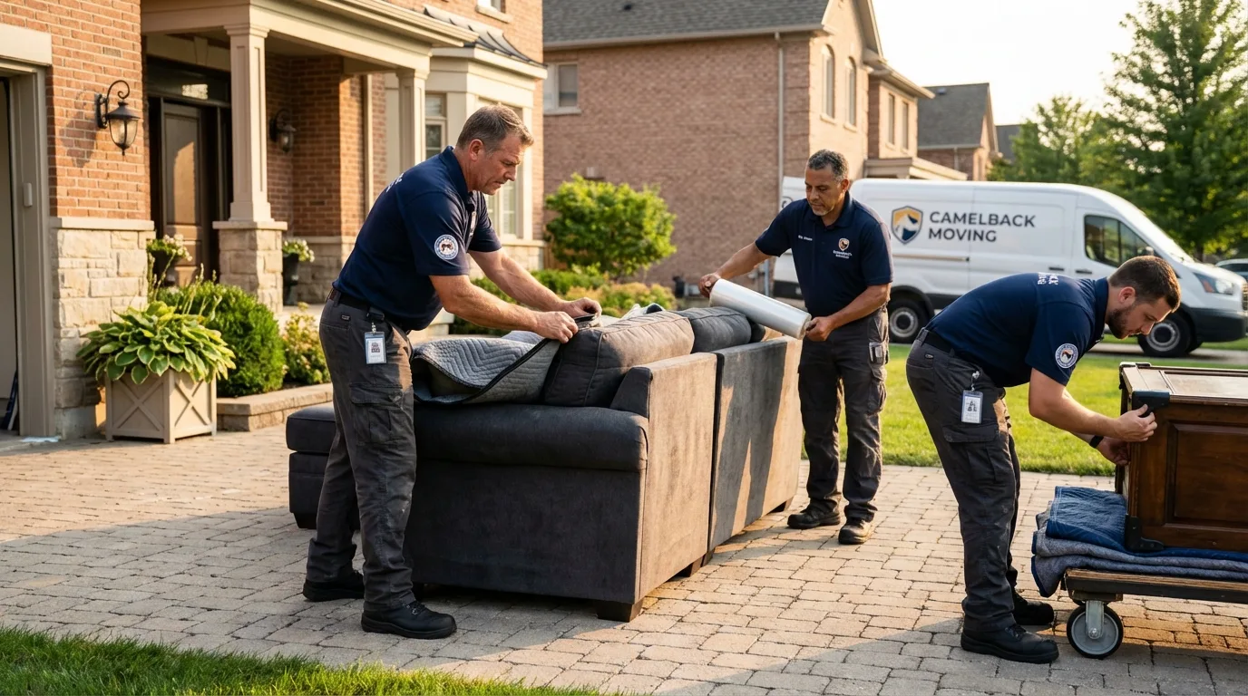 Large estate moving crew wrapping furniture in Rutland, MA